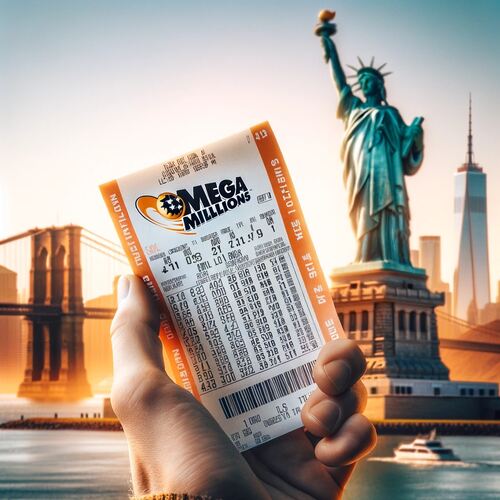 mega millions ticket with us background skyline